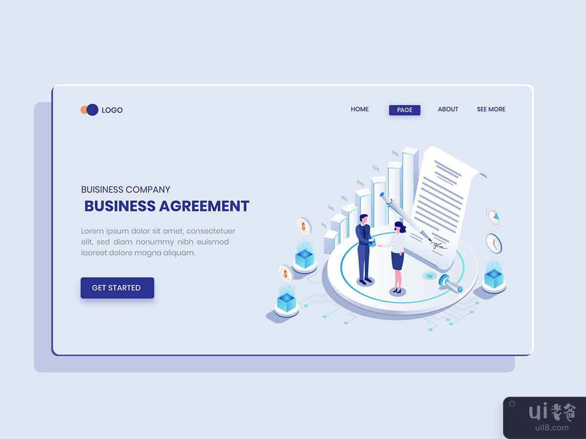 Business Agreement  Isometric Concept Langding Page