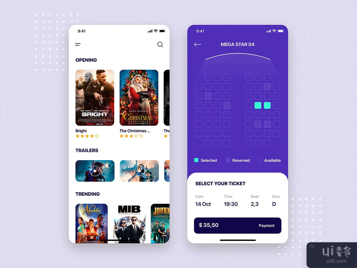 Movie Cinema Mobile App UI Kit Template
