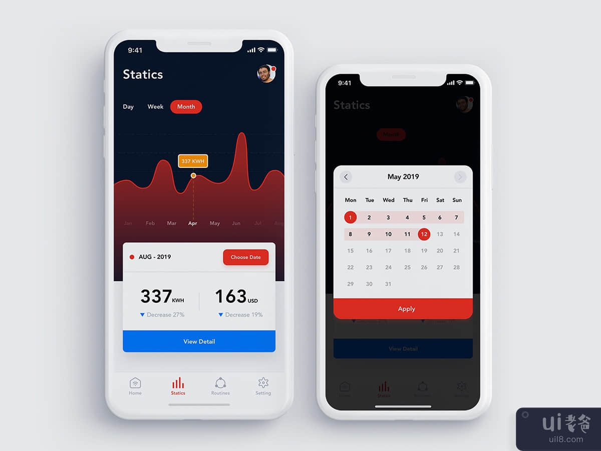 Smart Home - Statistics mobile UI template