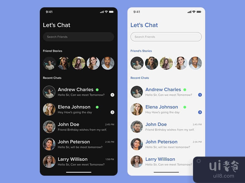 Chat Contacts UI - Dark and Light