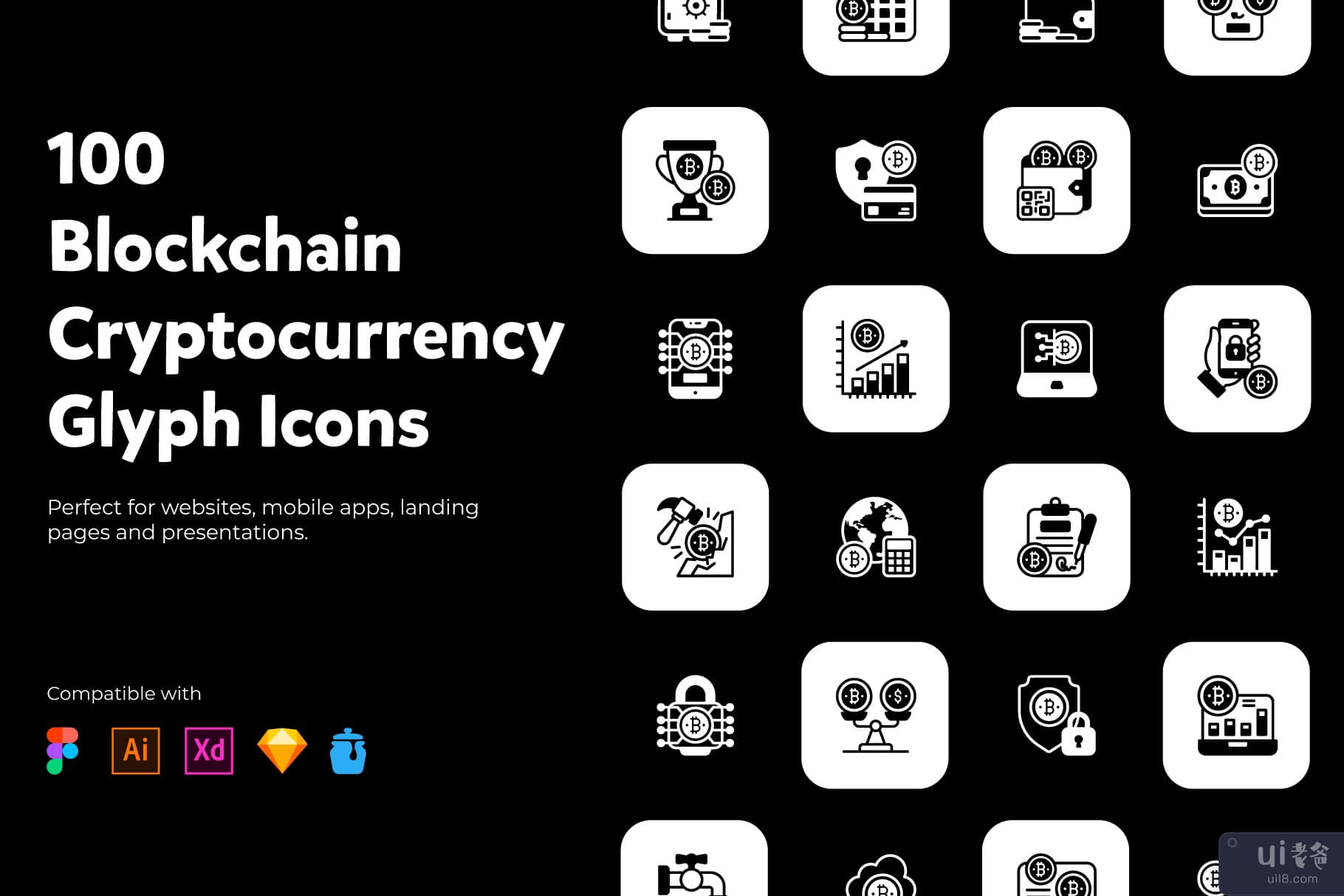 加密货币和数字货币固体向量集(Cryptocurrency and Digital Currency Solid Vectors Set)插图4