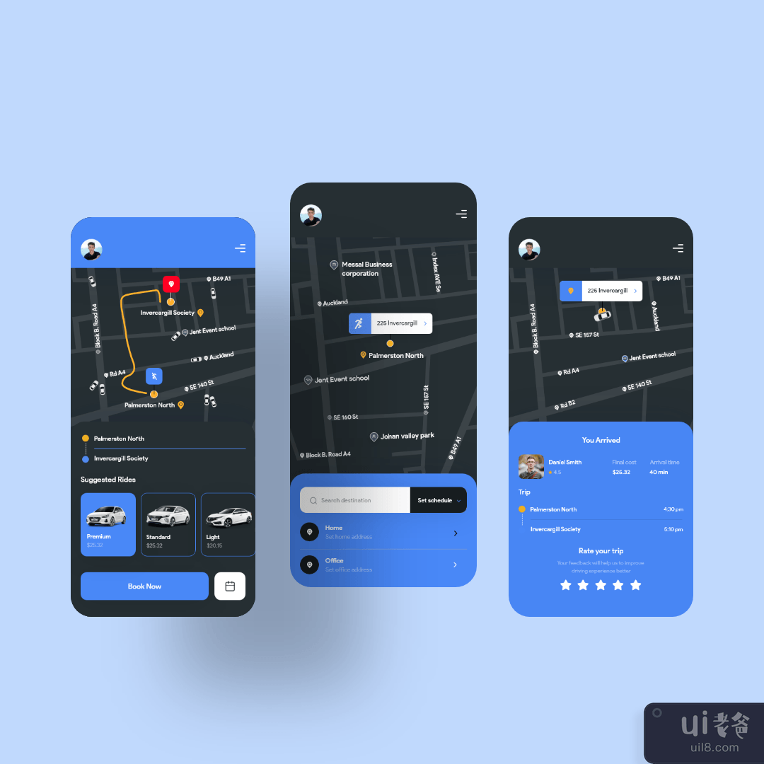 乘车共享移动应用设计（深色版）(Ride Sharing Mobile Application Design (Dark Version))插图