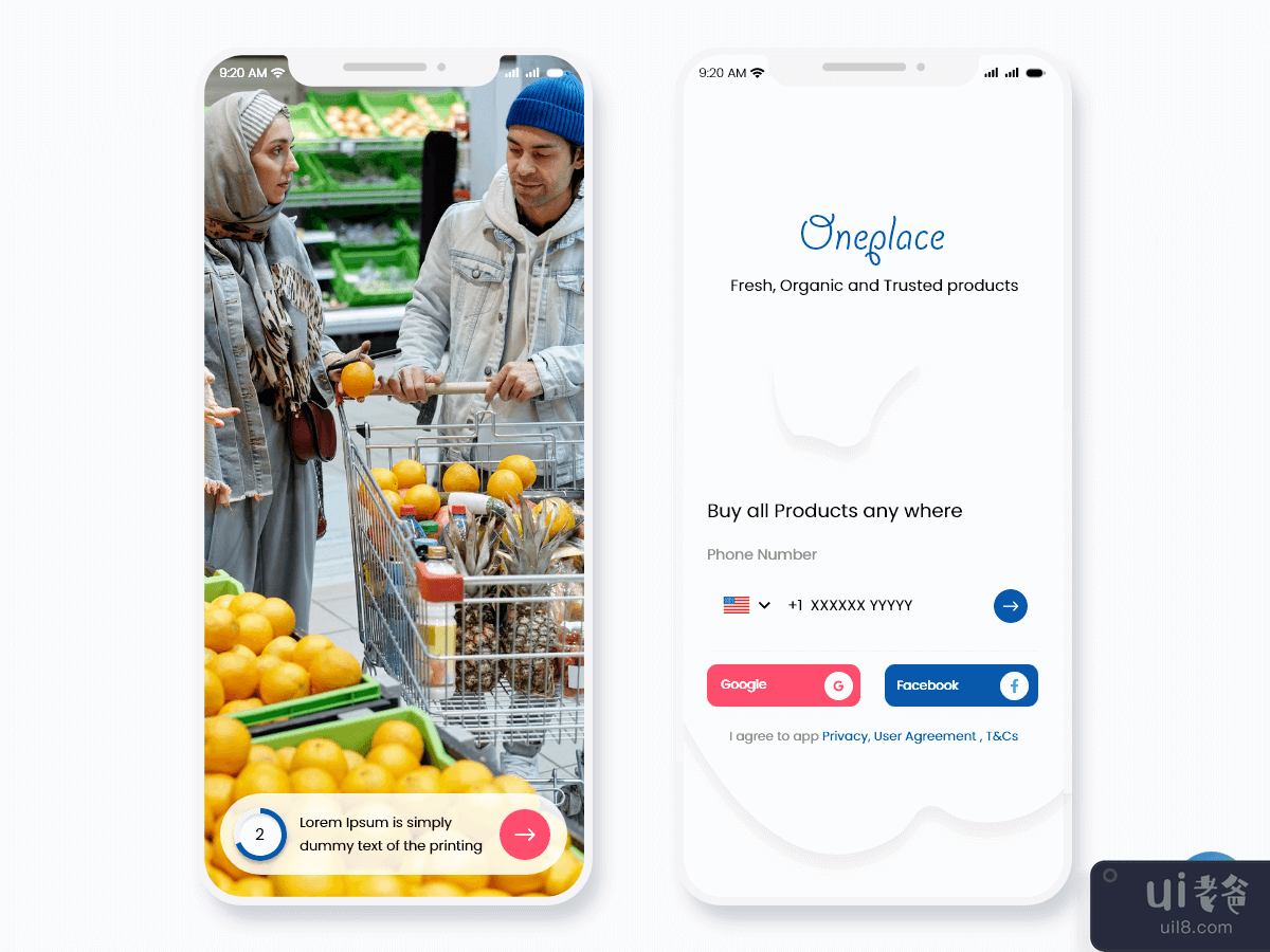 在线杂货店移动应用程序 UI 套件(Online Grocery Shop Mobile App UI Kit)插图1