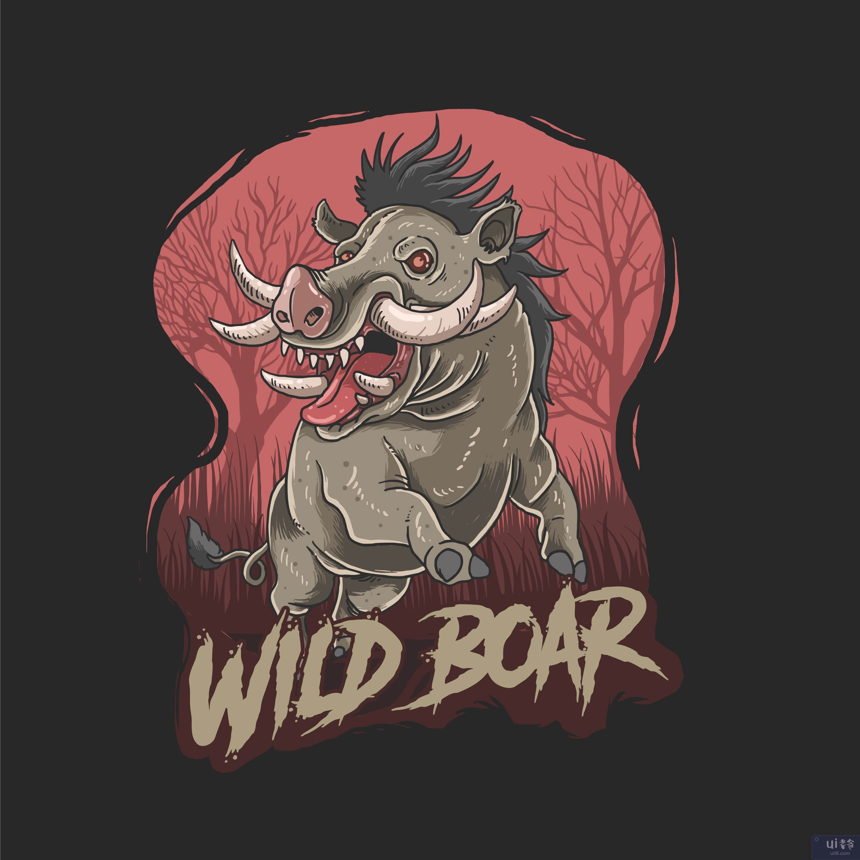 野猪野生动物杀手猎人矢量(Wild boar wild animal killer hunter vector)插图