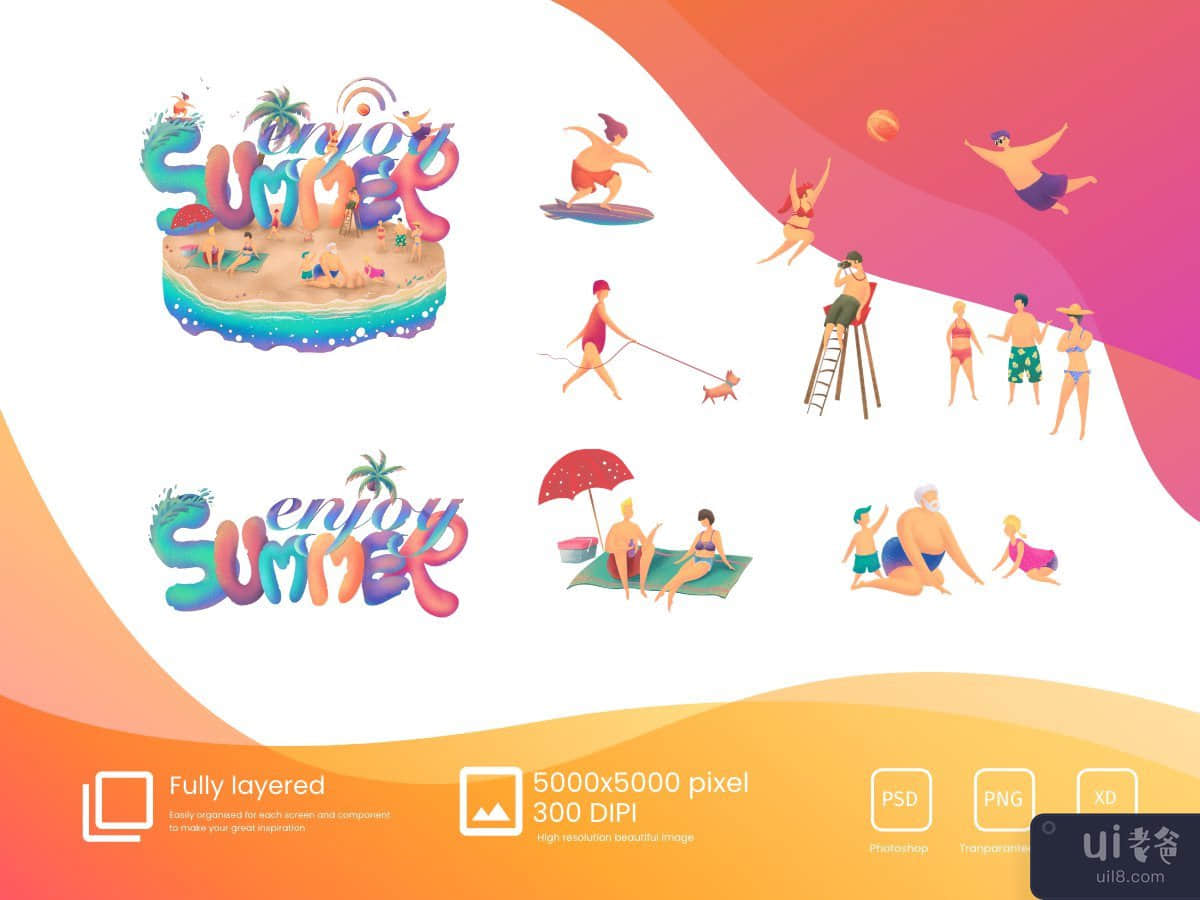 每个人都在夏季海滩享受登陆页面网站的插图(illustration of everyone enjoy in summer beach for Landing page website)插图1