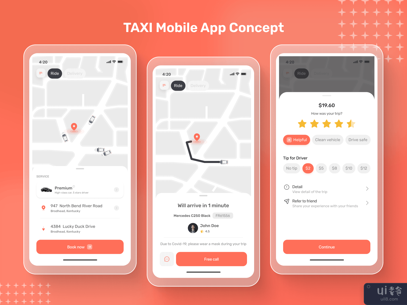 出租车预订移动应用程序概念(Taxi Booking Mobile App Concept)插图