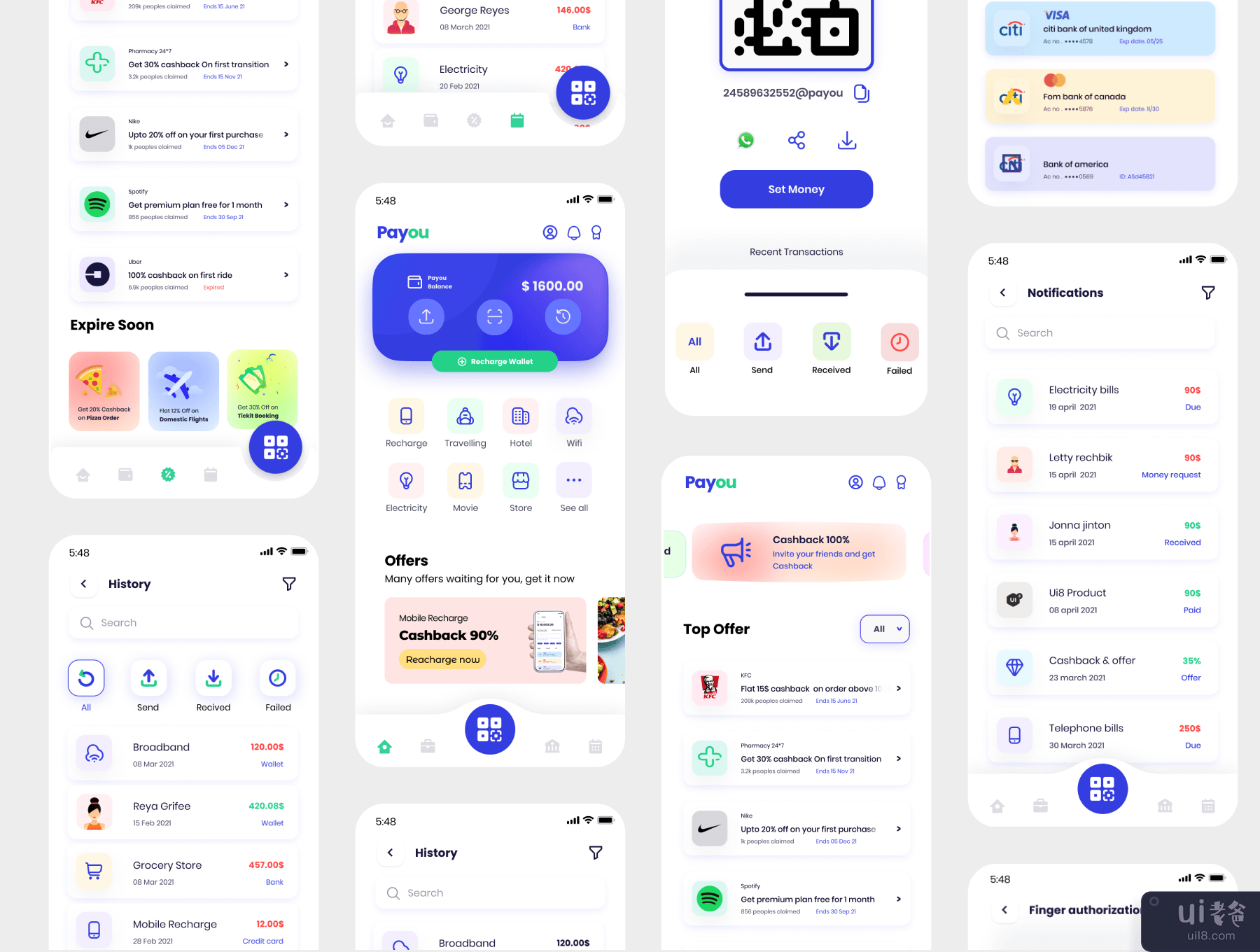 Payou 电子钱包和银行应用程序 UI 套件(Payou e-wallet & banking app UI kit)插图3