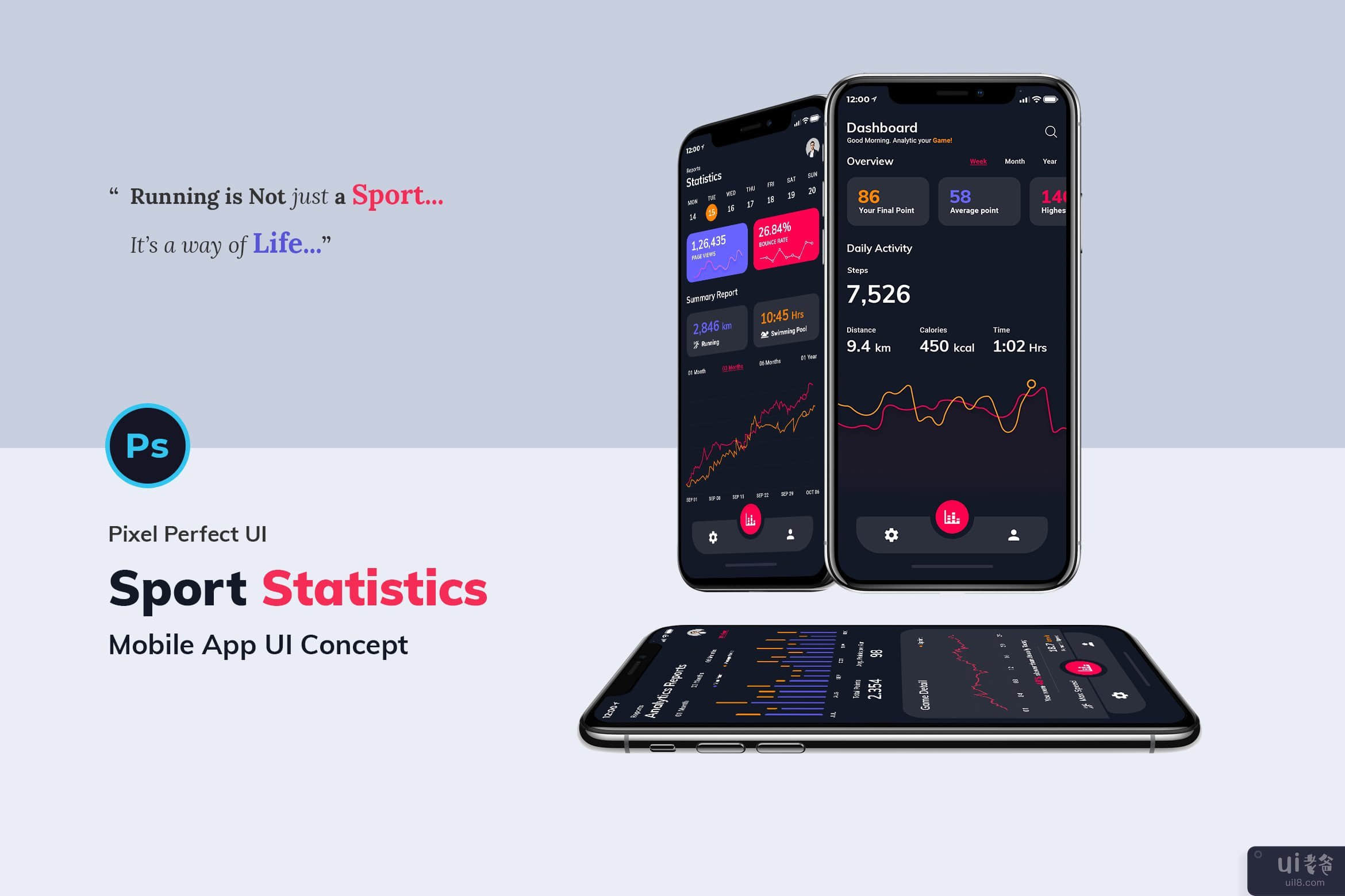 健身统计移动应用程序（浅色和深色）(Fitness Statistics Mobile App (Light & Dark))插图2