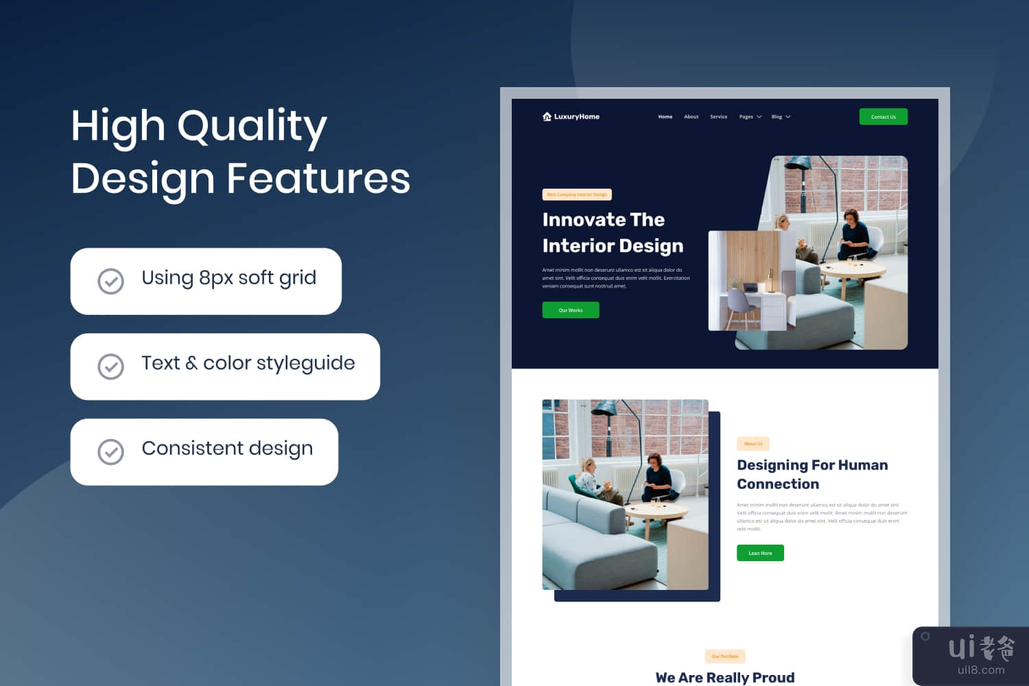 LuxuryHome - 室内设计和家具网站模板(LuxuryHome - Interior Design & Furniture Website Template)插图2