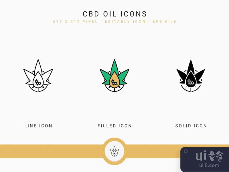 CBD oil icons set vector illustration with solid icon line style