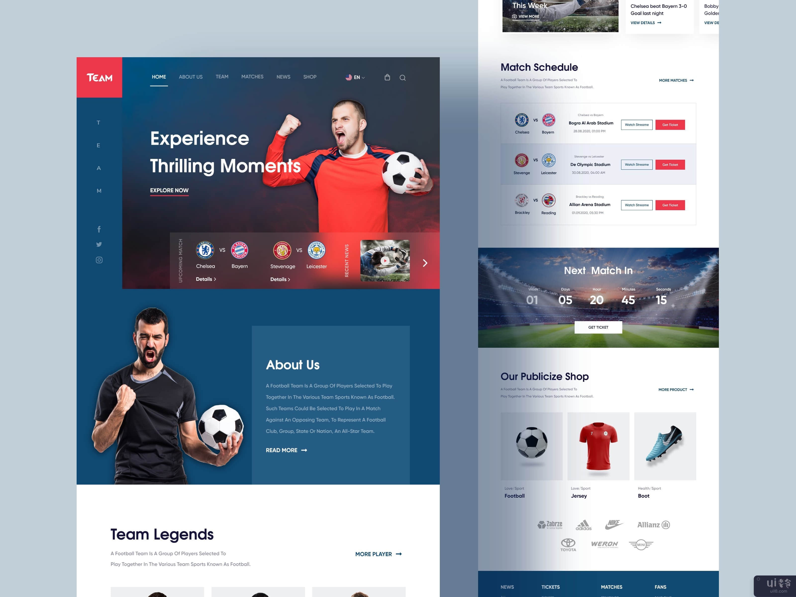 足球俱乐部登陆页面设计(Football Club Landing page Design)插图