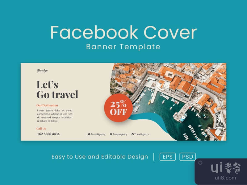 Travel facebook cover page and web banner design template