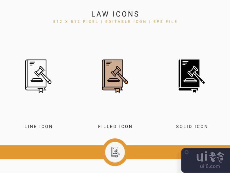 Law icons set vector illustration with solid icon line style