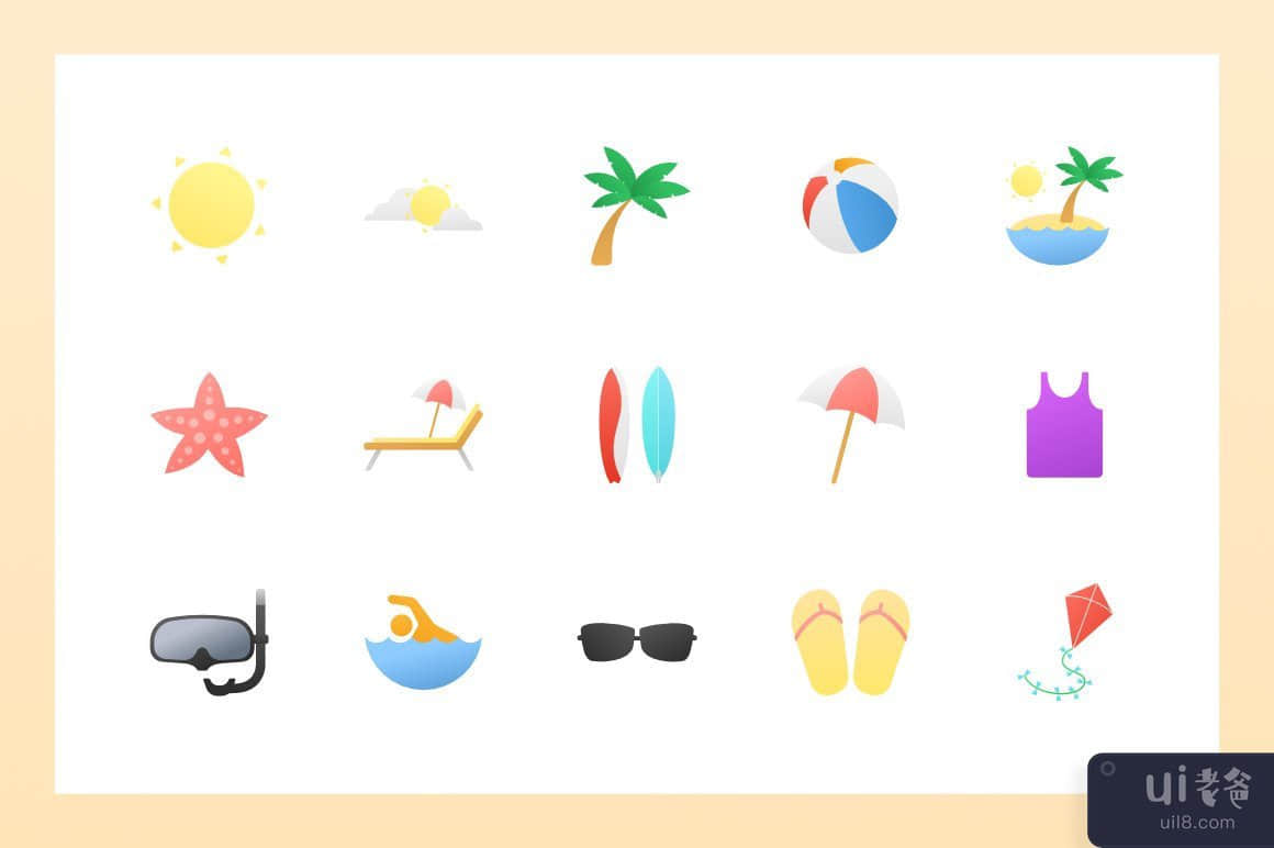 夏季假期图标集(Summer Holiday Icons Set)插图1
