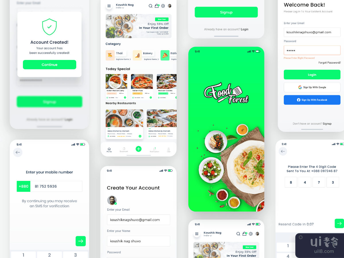 食品订单移动应用程序 UI 套件 - 版本 #1(Food Order mobile app UI Kit - VERSION #1)插图