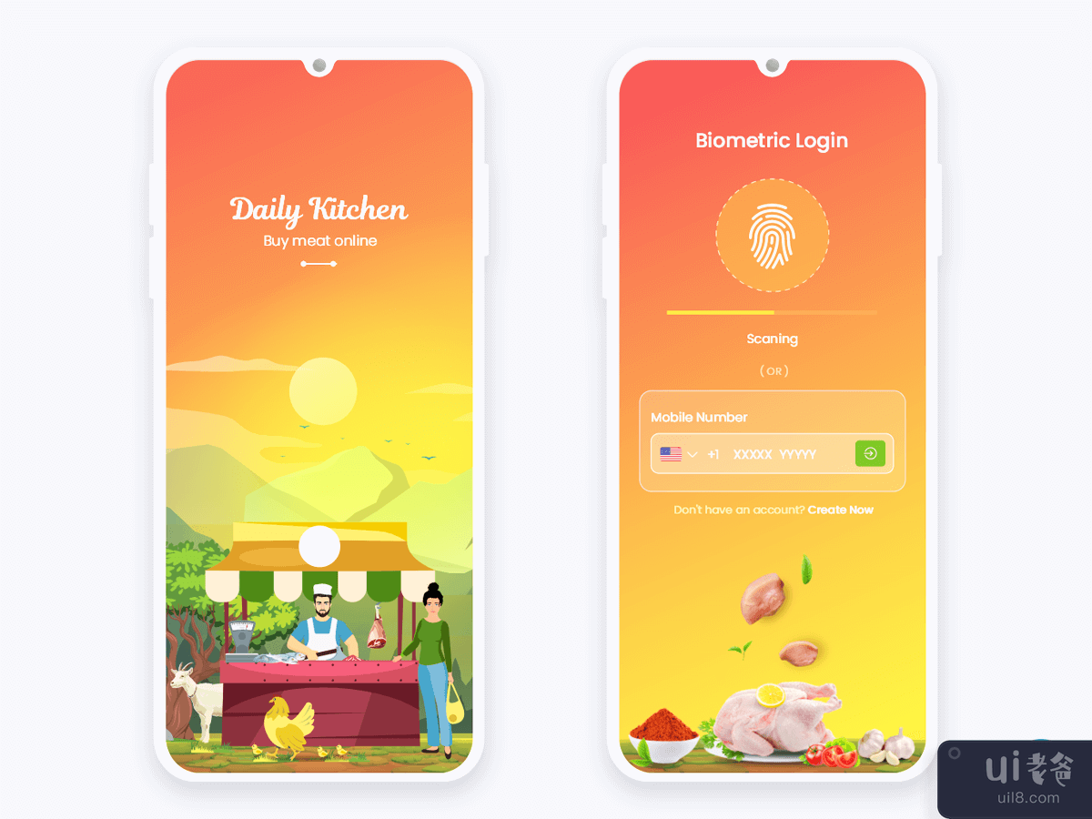 在线购买肉制品 移动应用程序 UI 套件(Buy Meat Products Online Shop Mobile App UI Kit)插图