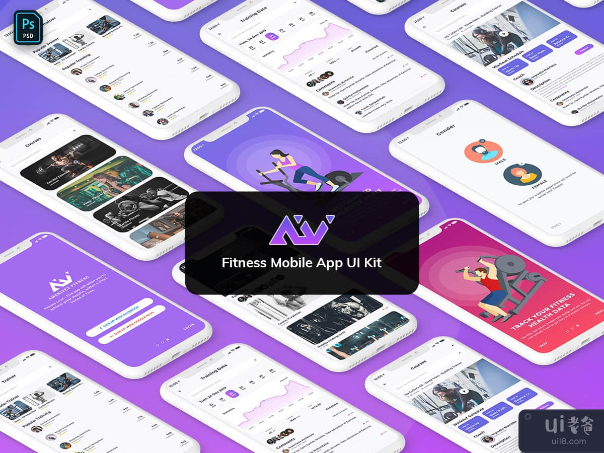 Amerivex-Fitness Mobile App Template UI Kit Light Version