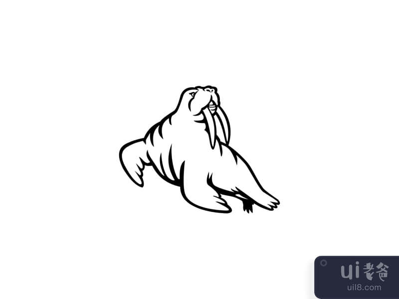 Long-tusked Atlantic or Pacific Walrus Mascot Black and White