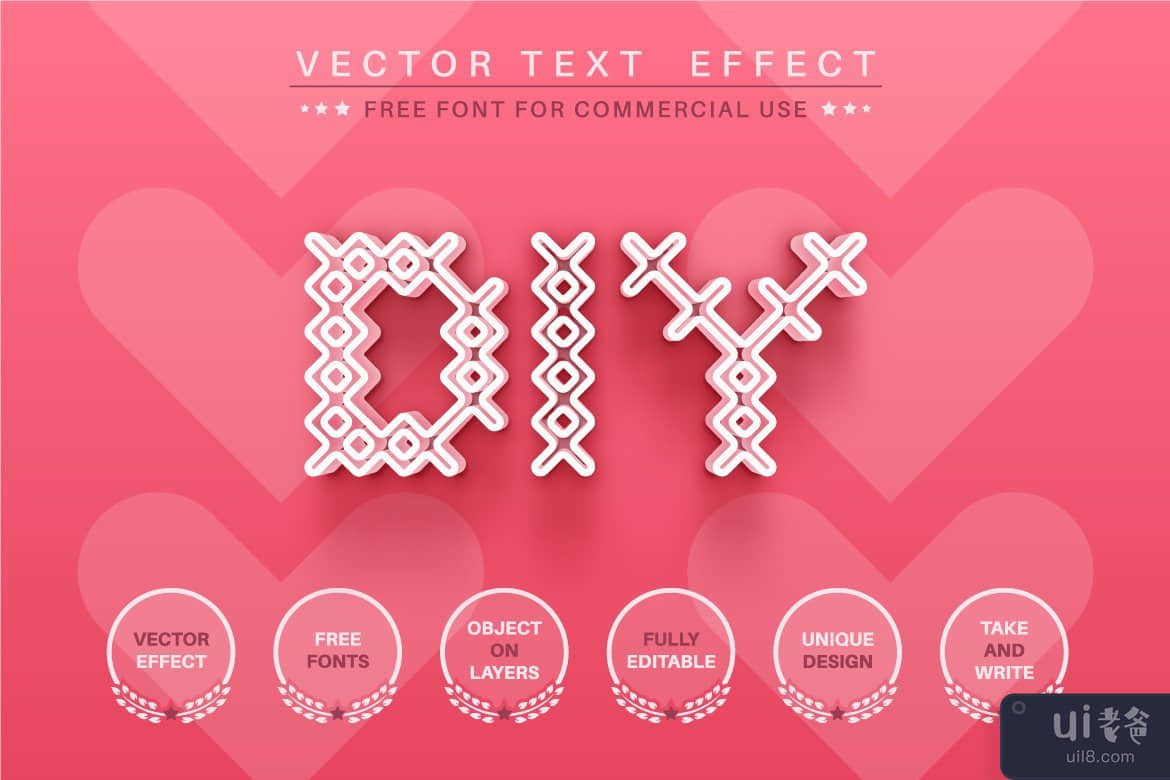 针织心-可编辑文本效果、字体样式(Knitted heart - editable text effect, font style)插图3