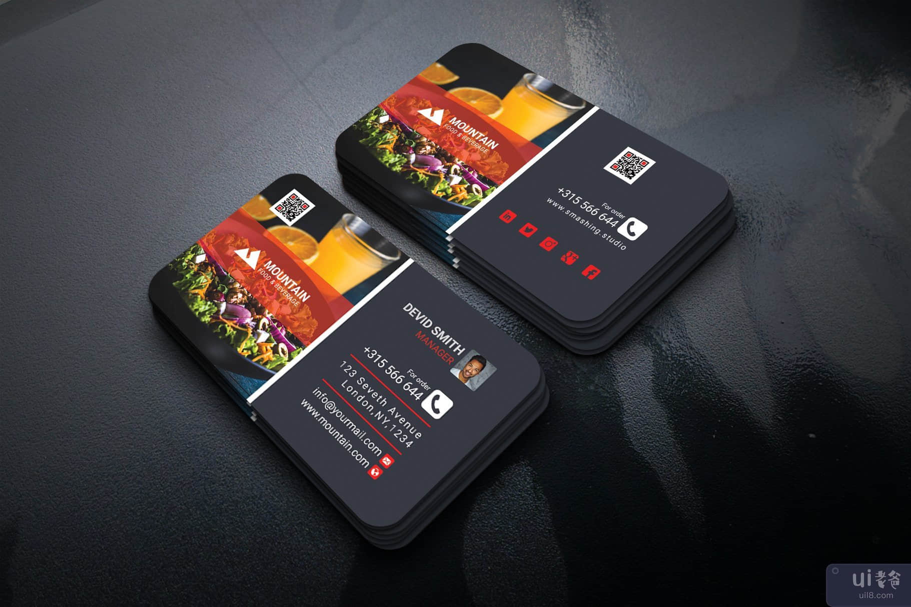 餐厅预订和订购名片模板(Restaurant Booking and order Business Card Template)插图3