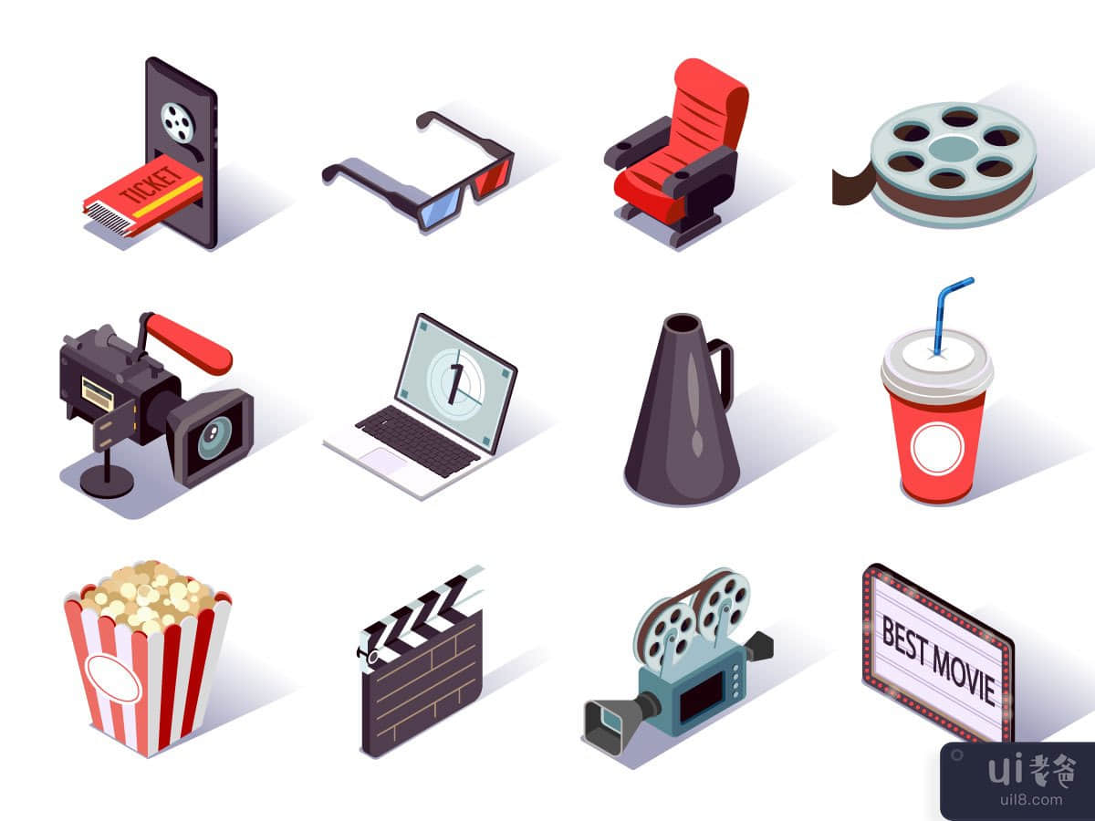 Cinema 3D icons set