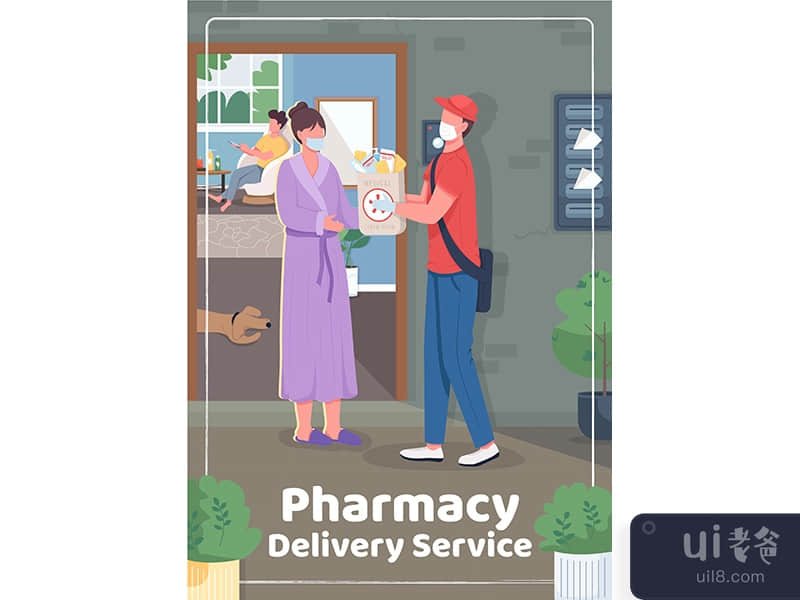 Pharmacy delivery service poster flat vector template