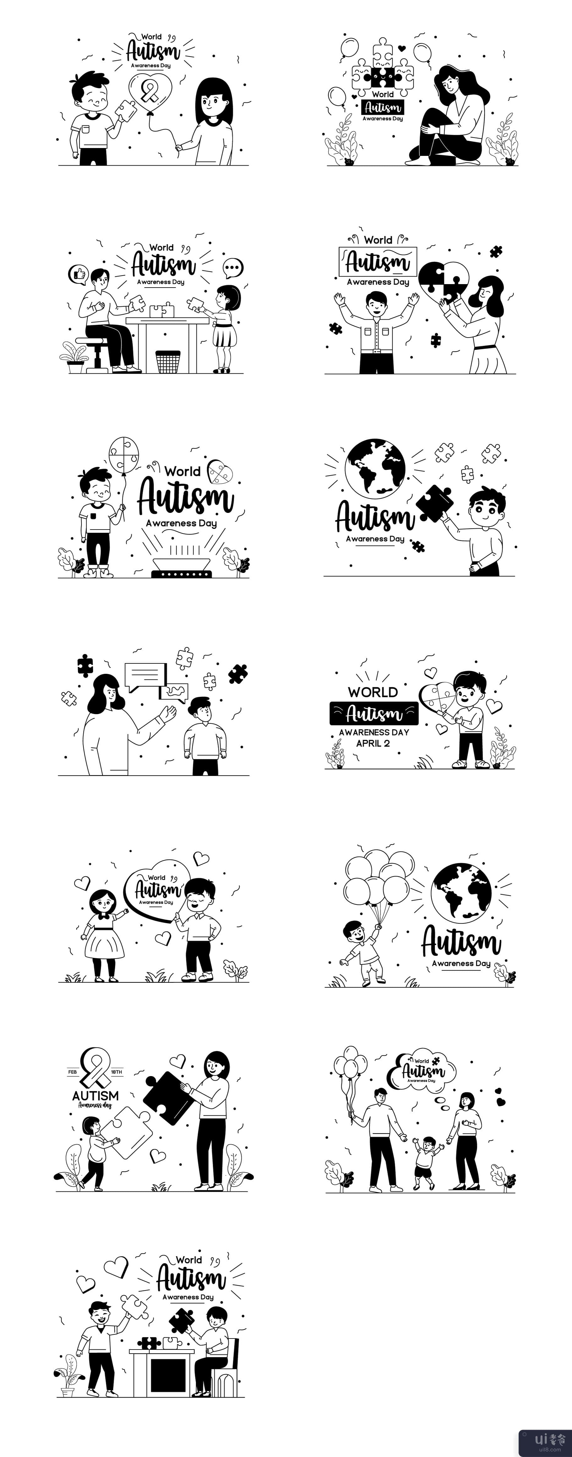 25 个世界自闭症日插图(25 World Autism Day Illustrations)插图