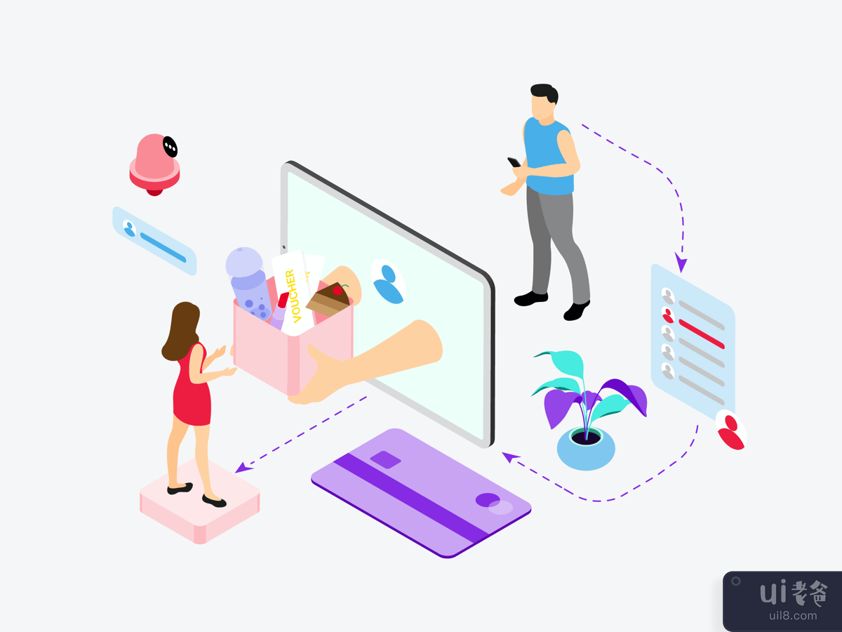 Send Gifts by Digital Wallet Isometric Illustration