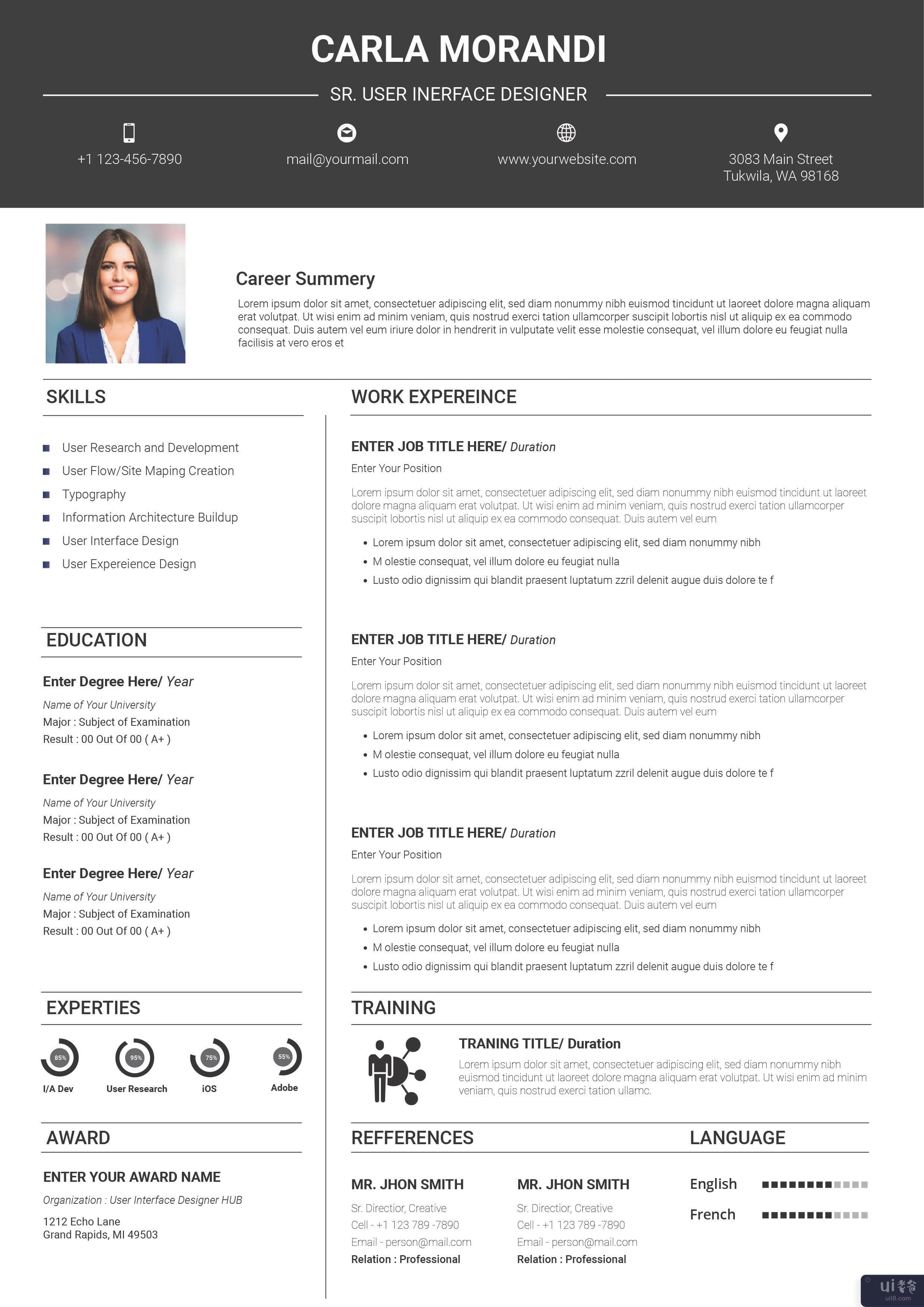 UI/UX 设计师可编辑简历模板(UI/UX Designer Editable  Resume Template)插图