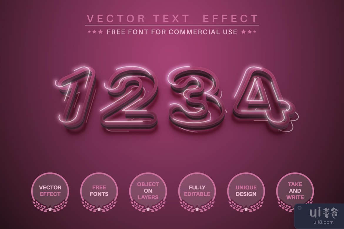 粉红色 - 可编辑的文本效果、字体样式(Pink - editable text effect, font style)插图1