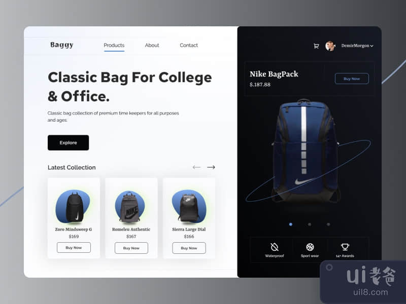  Bagpack Product Shop App UI