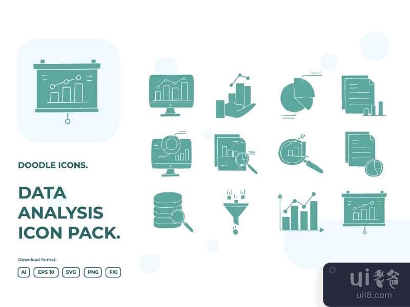 12 data collection and analysis concept doodle illustrations icon set