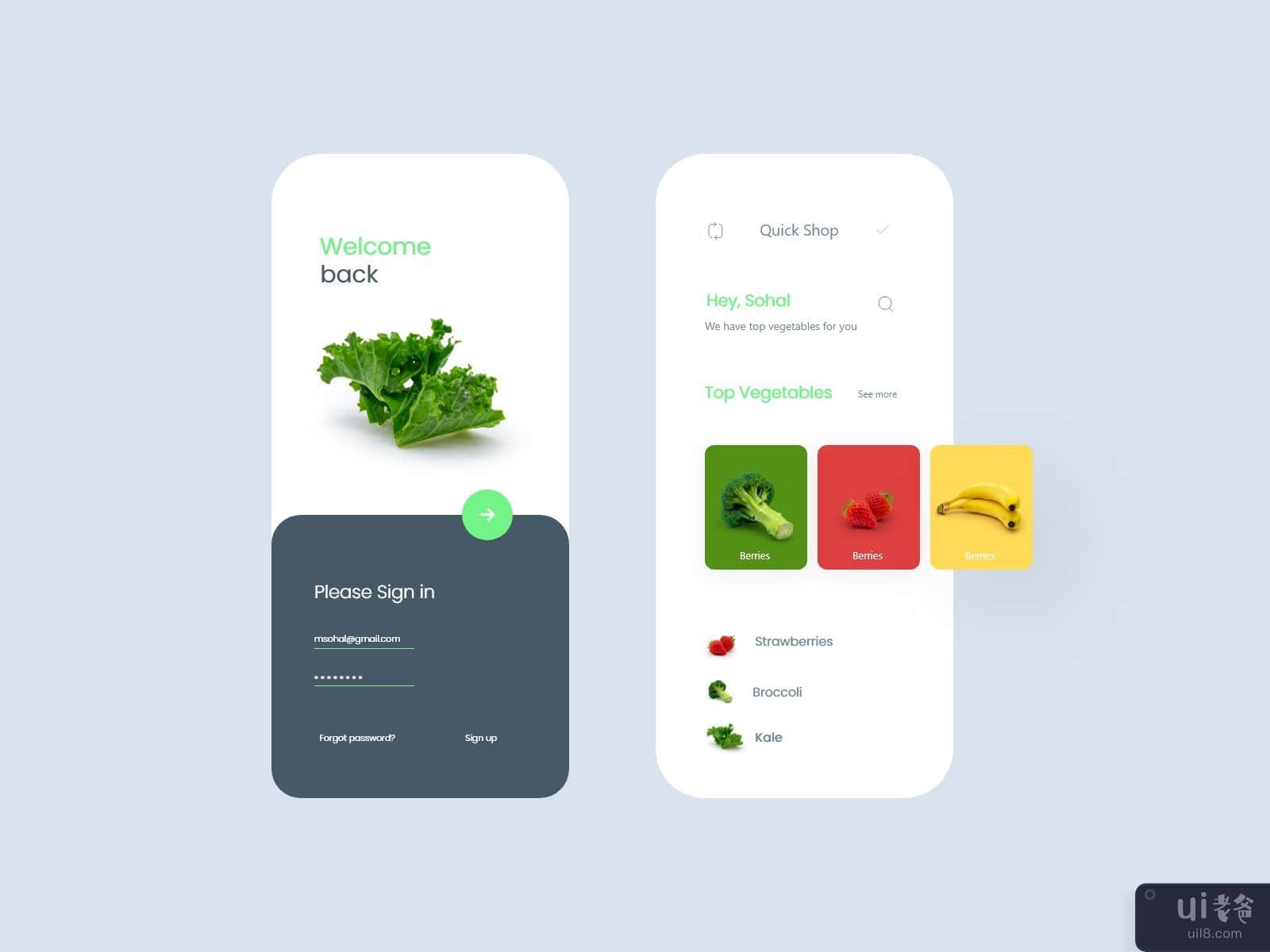 水果和蔬菜应用概念！(Fruits and Vegetables App Concept !)插图