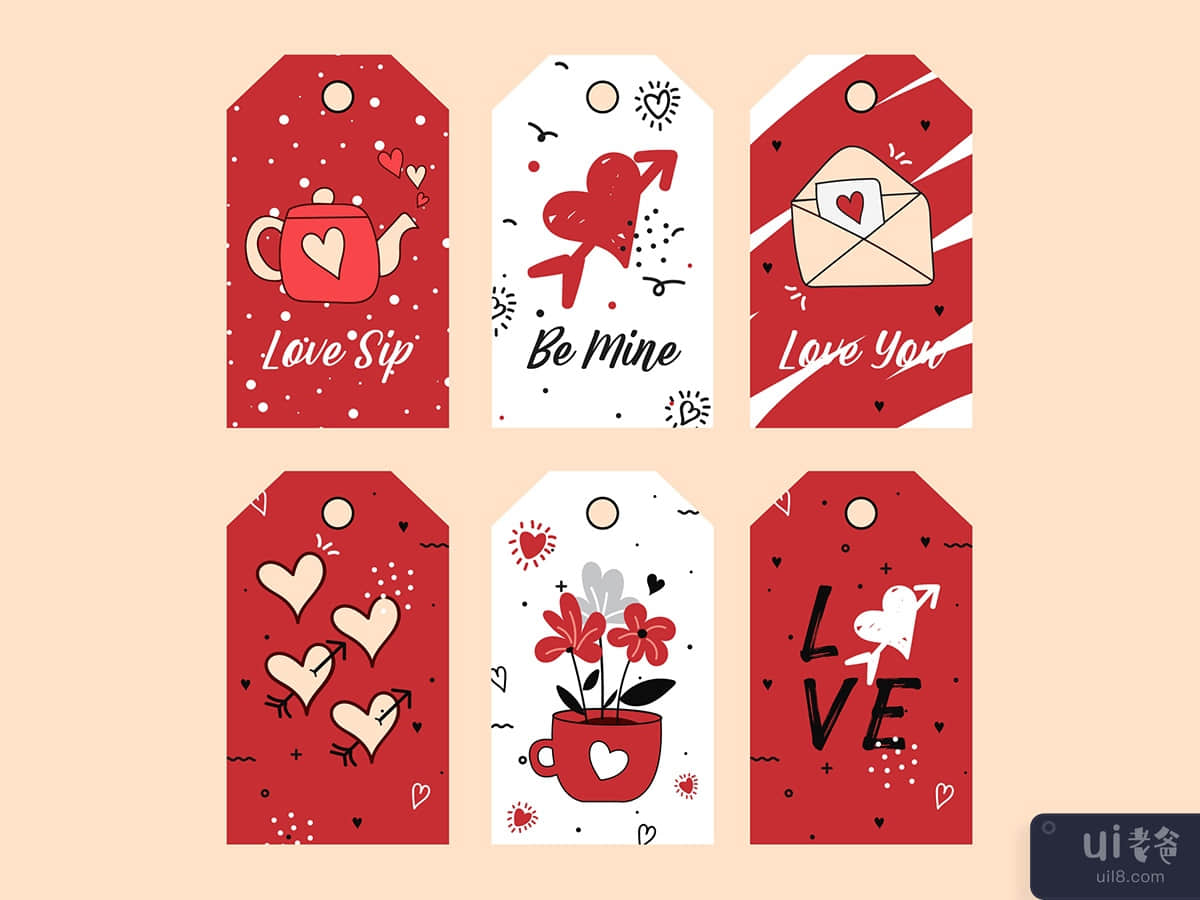Valentine Hearts tag collection with valentines day theme