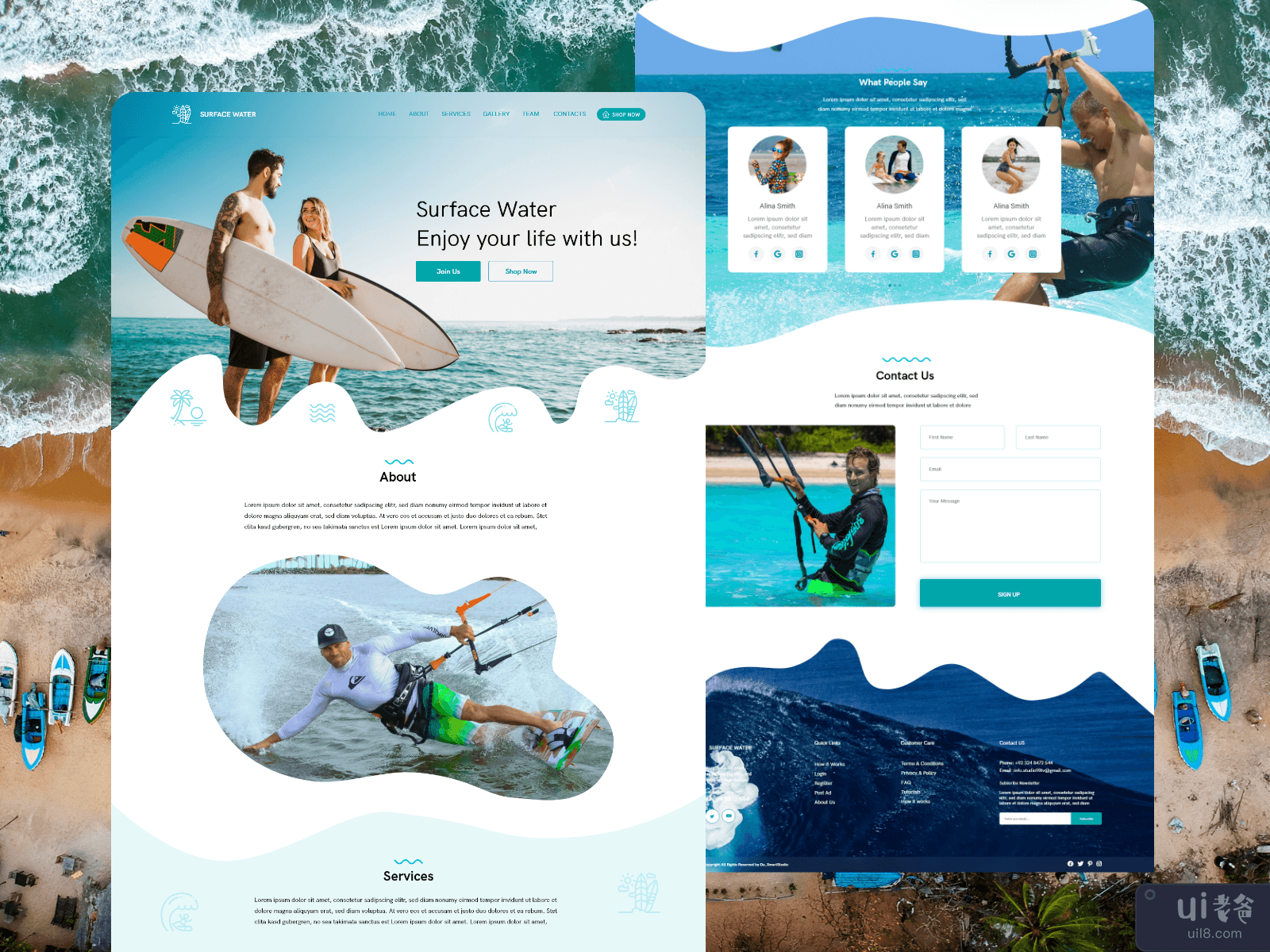 WaveRide - 冲浪和水上运动网页模板(WaveRide - Surfing and Water Sports Web Template)插图
