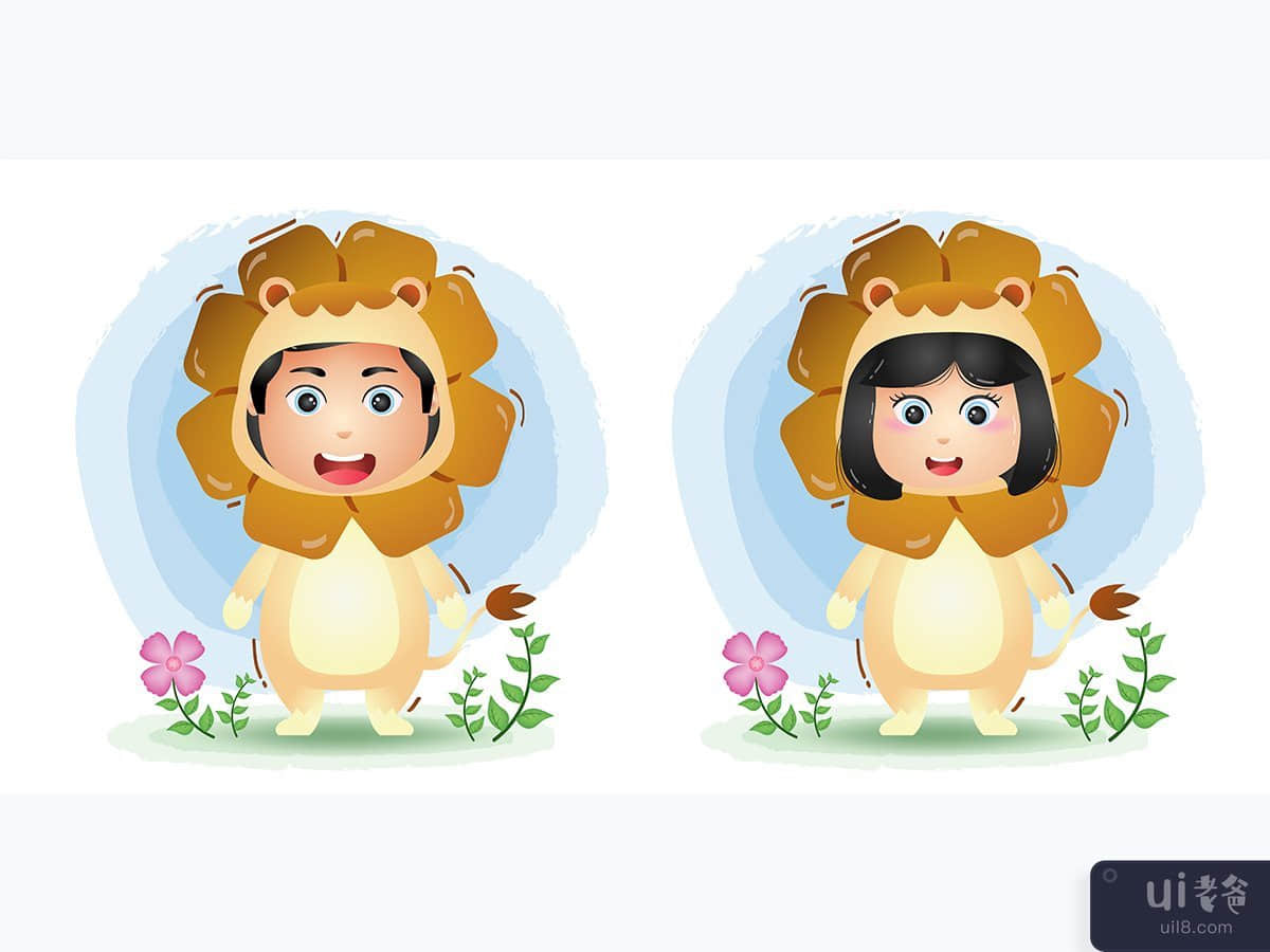 穿着狮子服装的可爱情侣(cute couple using the lions costume)插图