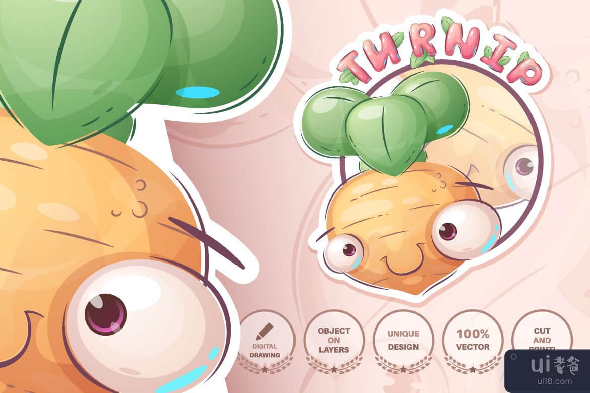 卡通人物清新健康萝卜(Cartoon character fresh and healthy turnip)插图