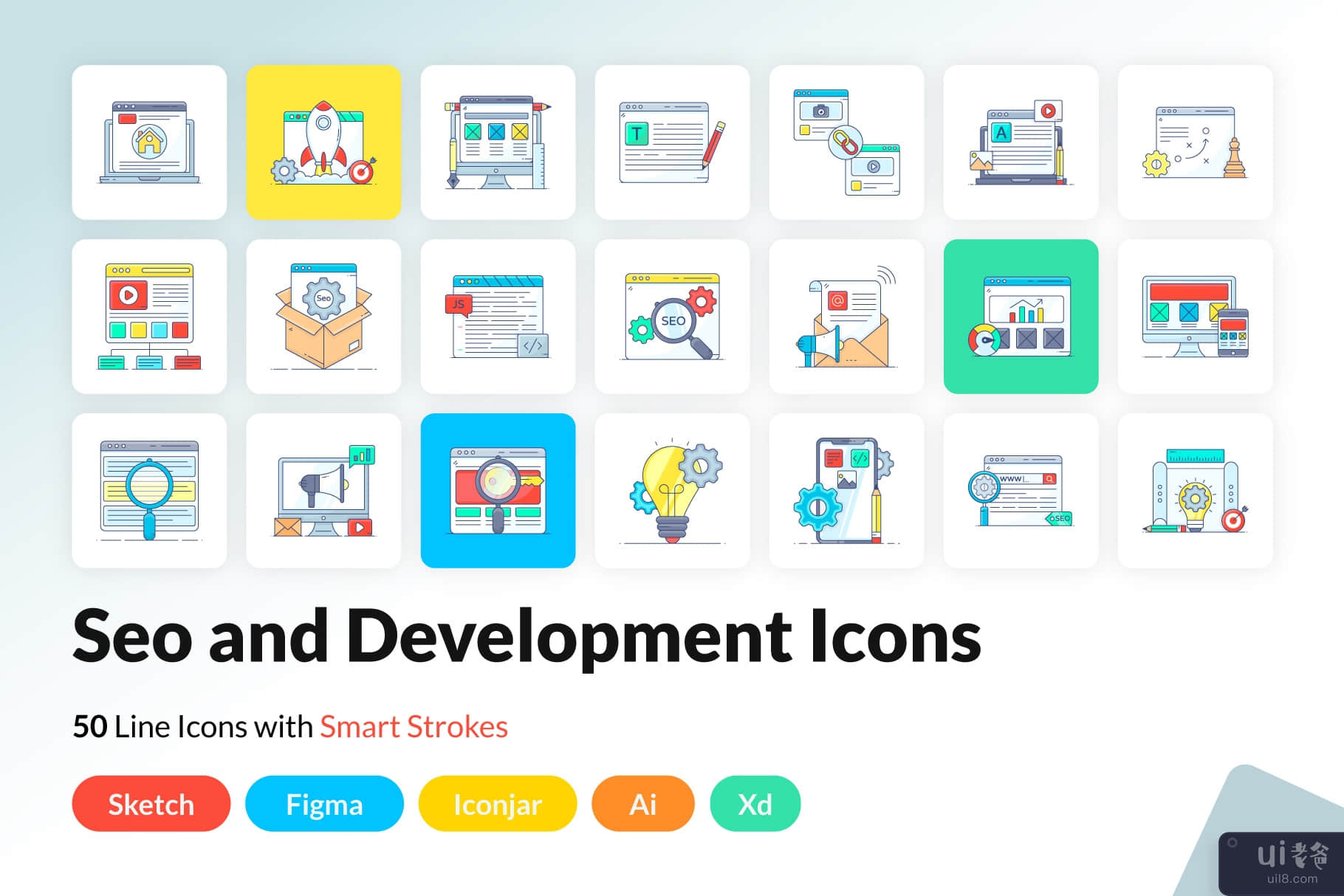 Seo 和发展平面图标(Seo and development flat icons)插图7