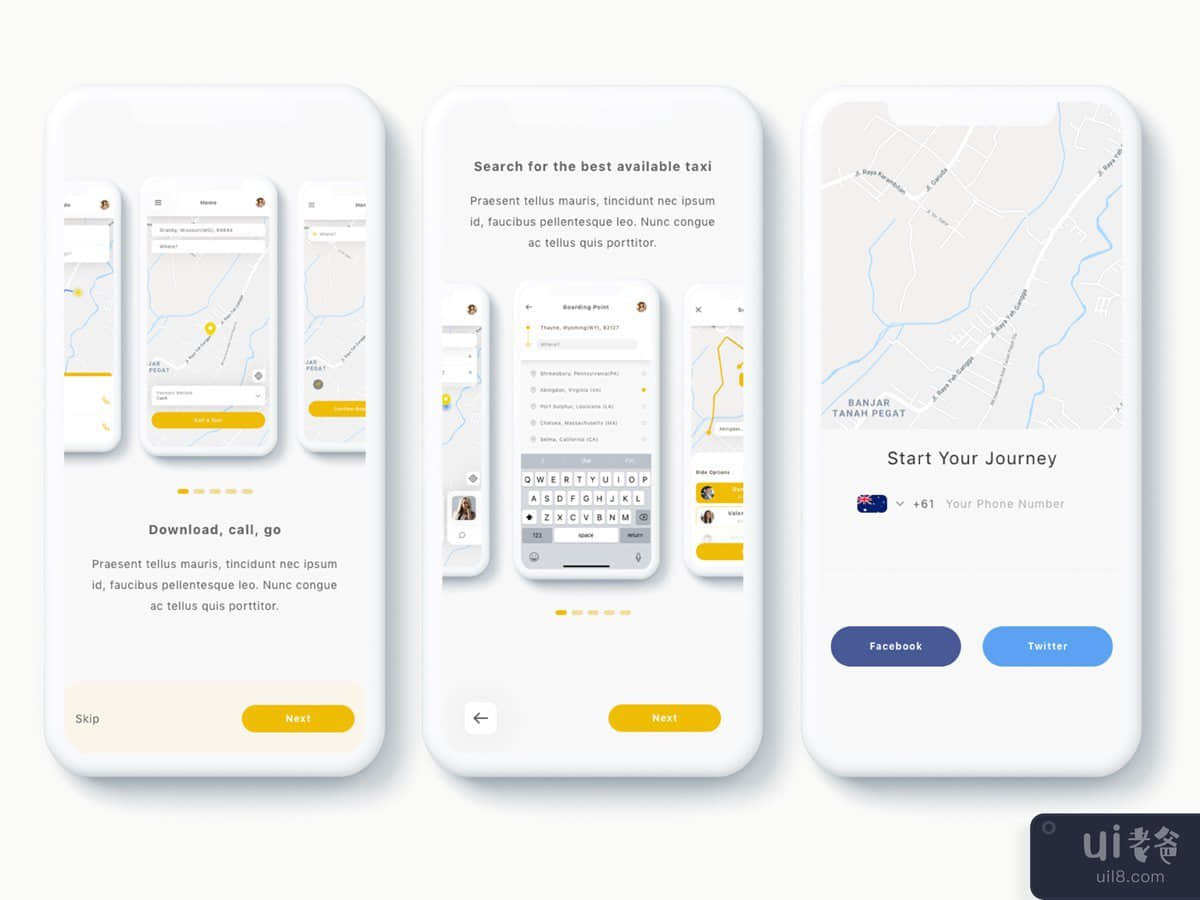 Yunu - 出租车应用程序 UI 套件(Yunu - Taxi App UI Kit)插图