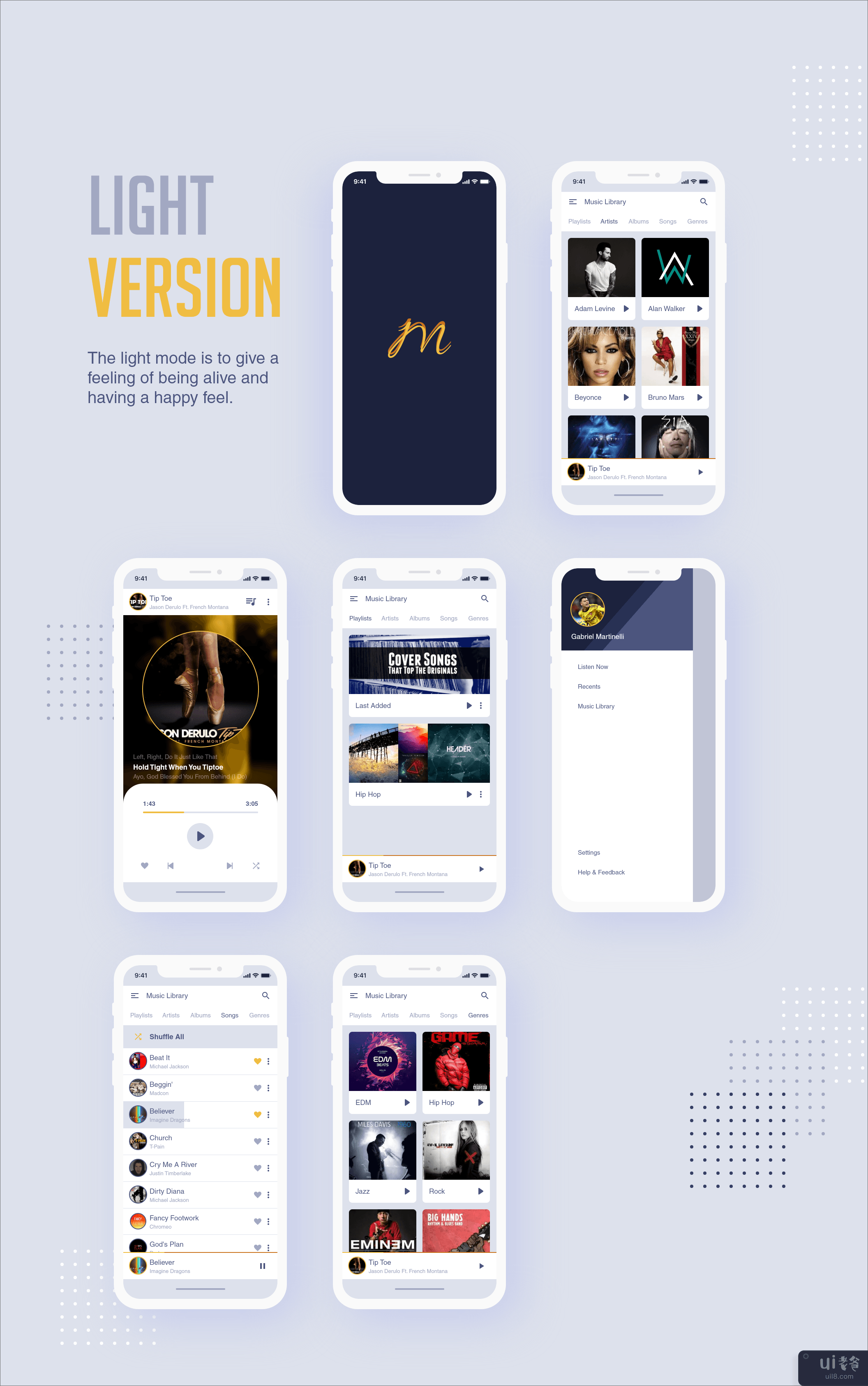 音乐应用程序 UI 套件设计(Music Application UI Kit Design)插图