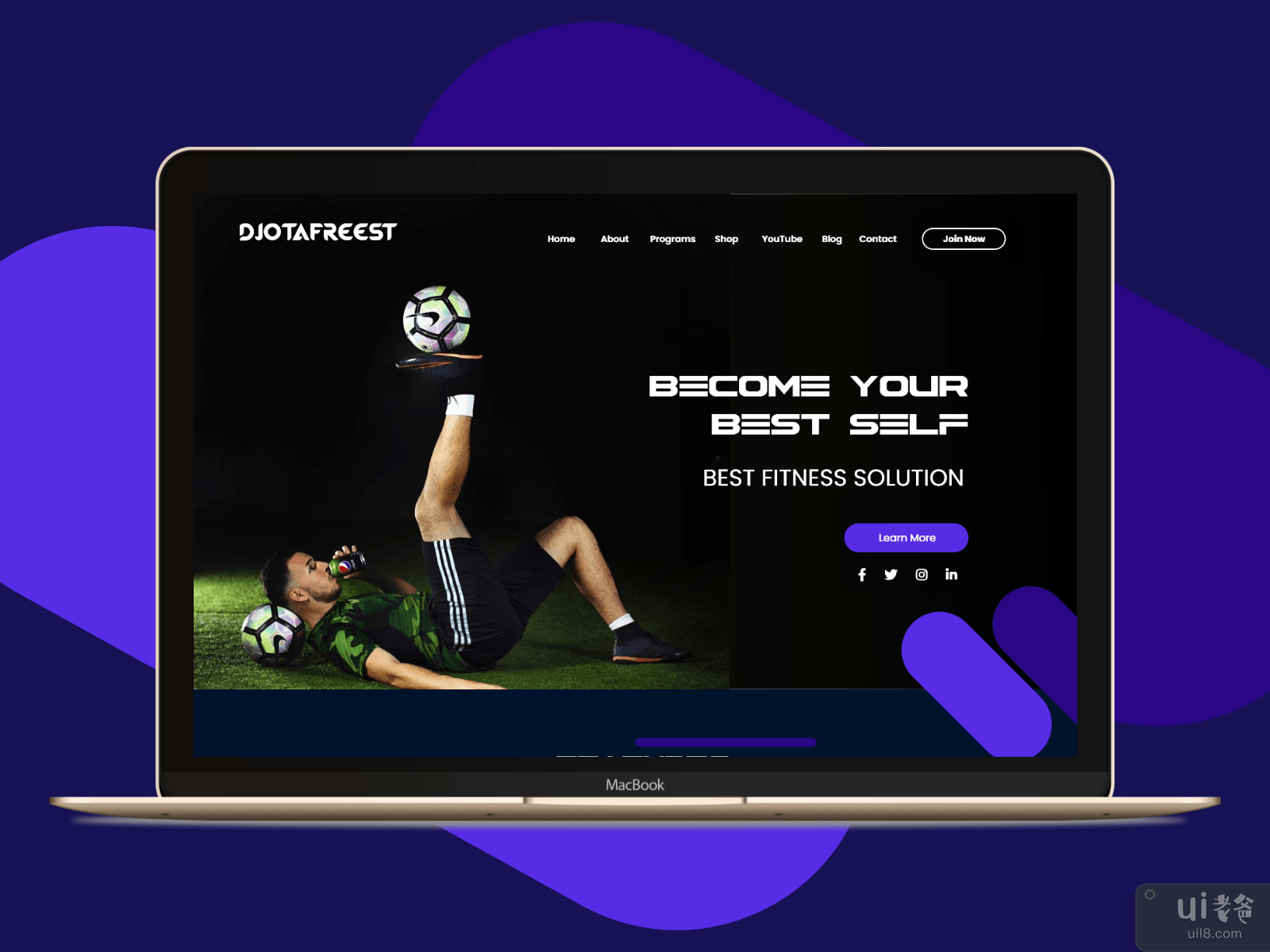 足球健身网站模板 2020(Football Fitness Website Template 2020)插图1