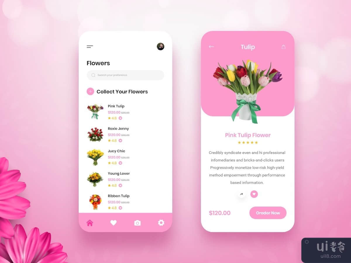 网上花店 iOS 移动应用屏幕模板(Online Flower Shop iOS Mobile App Screens Template)插图1