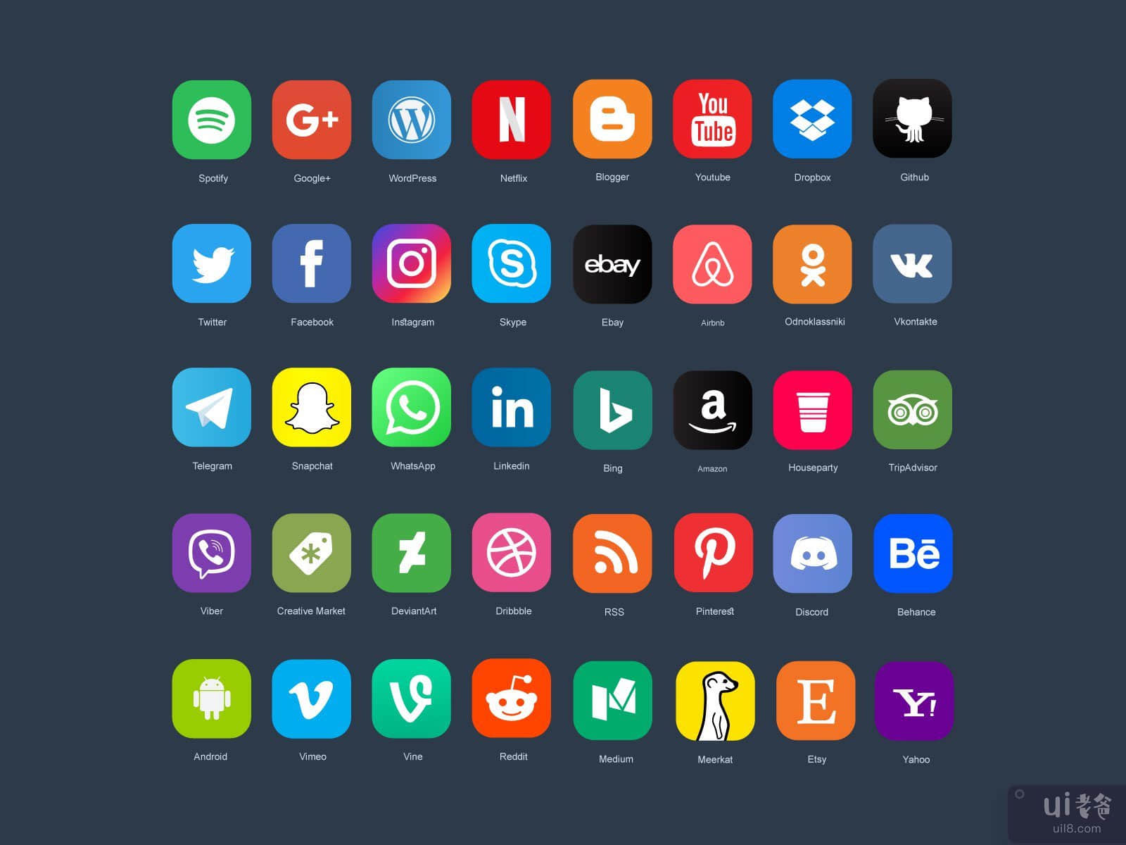 网站的社交媒体图标集(Social Media Icon Sets For Website)插图1
