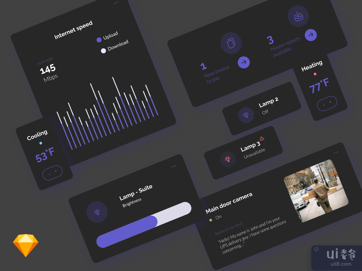 Smart Home UI Components Dark Theme