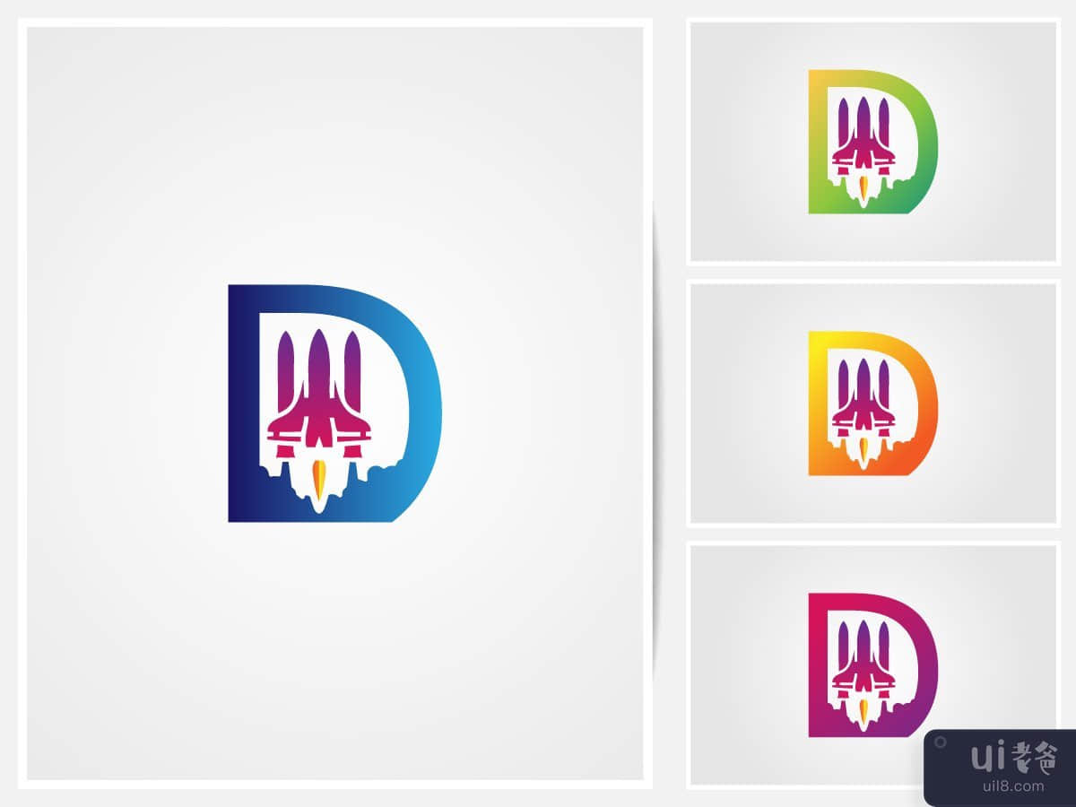 Letter D logo design with rocket 