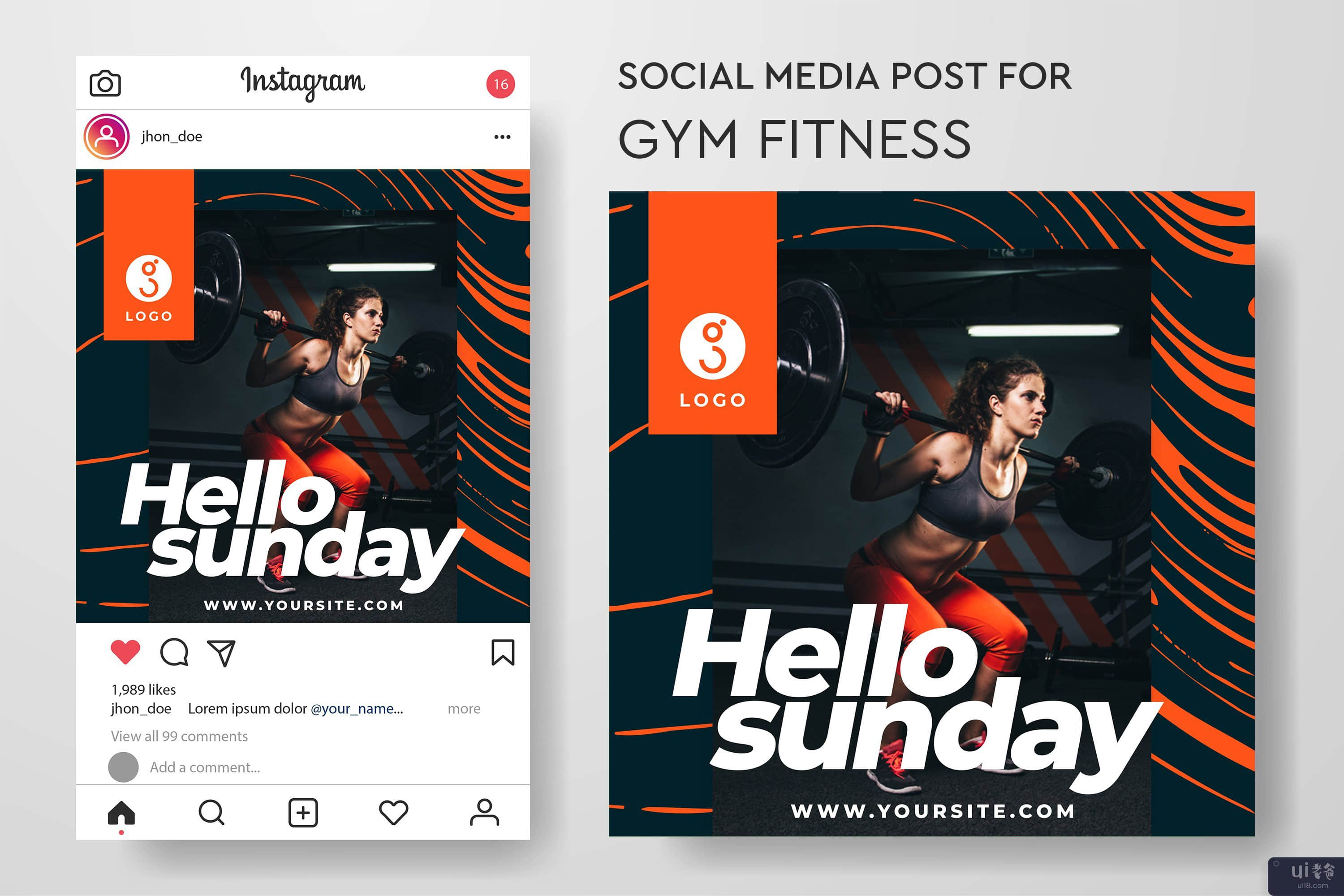 健身房健身的社交媒体帖子模板集合(Social media post template collection for gym fitness)插图4