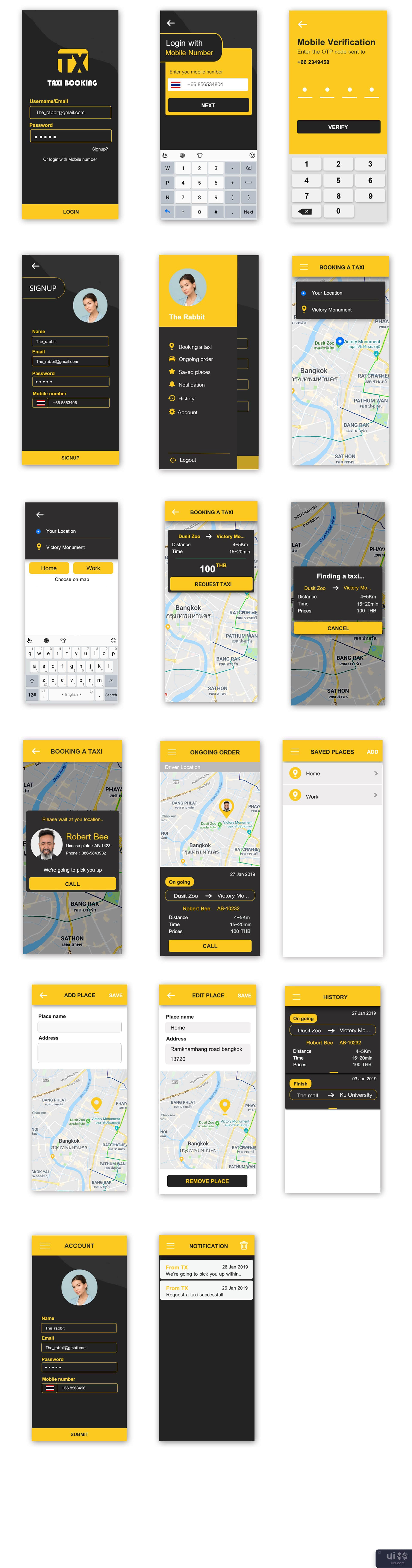 预订出租车 ui 套件(Booking a taxi ui kit)插图