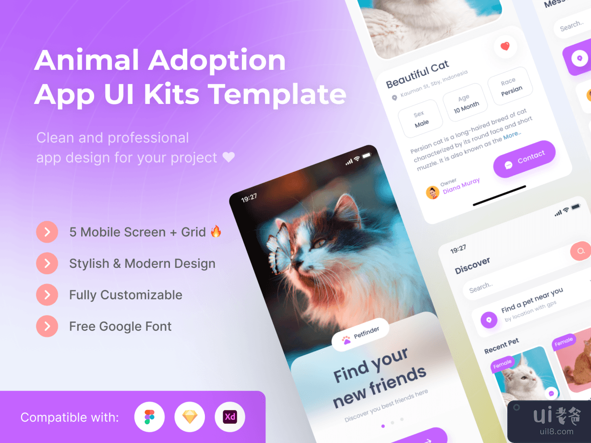 Animal Adoption Mobile App UI Kits Template