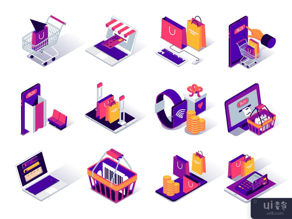 Shopping 3D icons set
