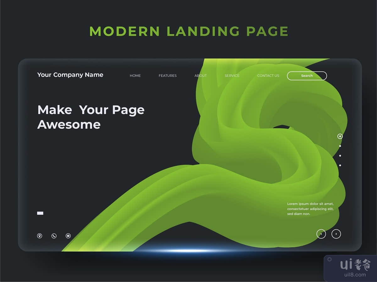 Landing page template with modern abstract background design